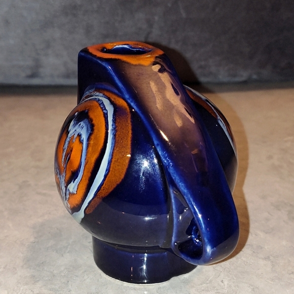 VINTAGE 60s ABSTRACT PORCELAIN HAND-PAINTED TEA POT BLUE 5" - Picture 6 of 8